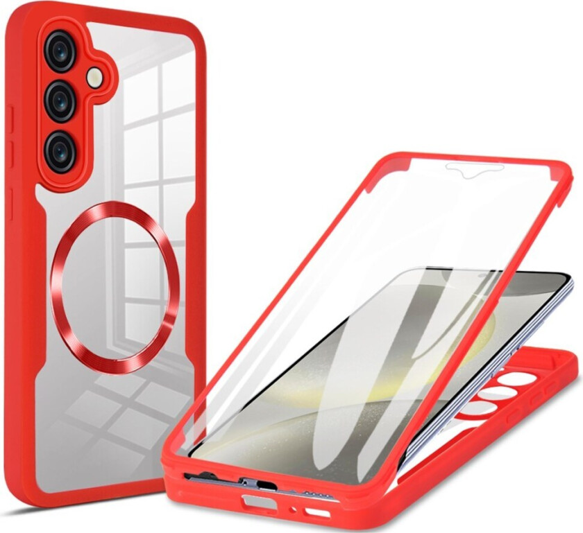 Samsung Galaxy S25 Deksel – Magsafe-kompatibelt med Innebygd Skjermbeskytter - Rød