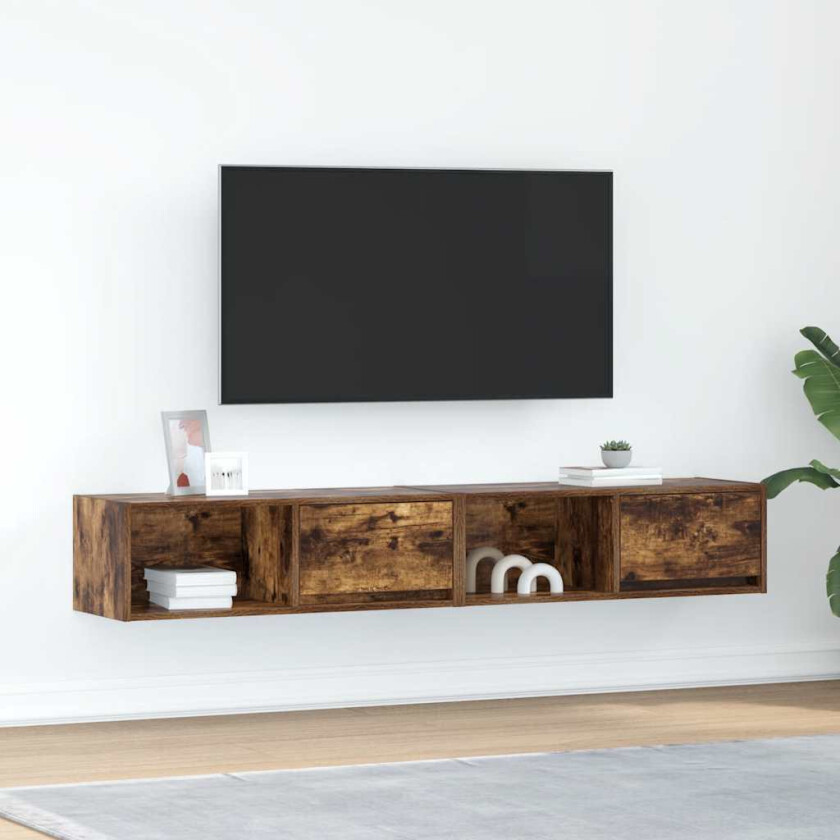 TV-benker 2 stk røkt eik 80x31x25,5 cm konstruert tre
