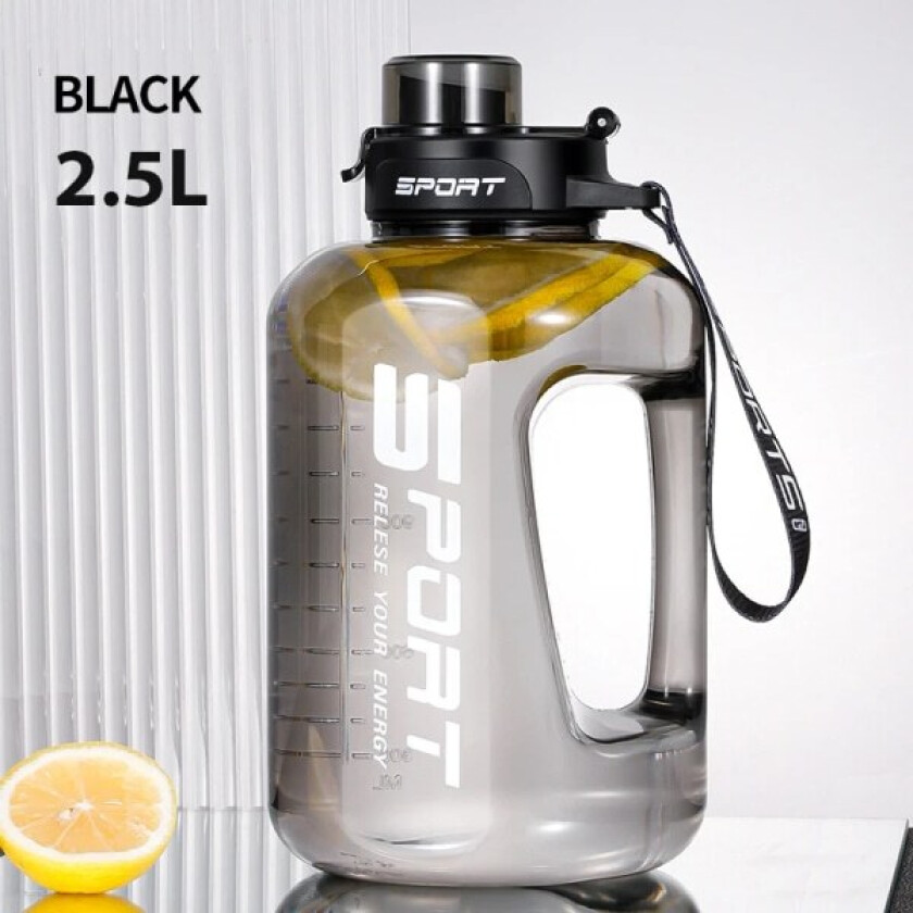 1,2L/1,7L/2,5L Stor Vannflaske med Netflix-Strå, Magekopp, Sportsflaske, Ton Ton-bøtte, Bærbare Plastbeger for Studenter 2.5L black