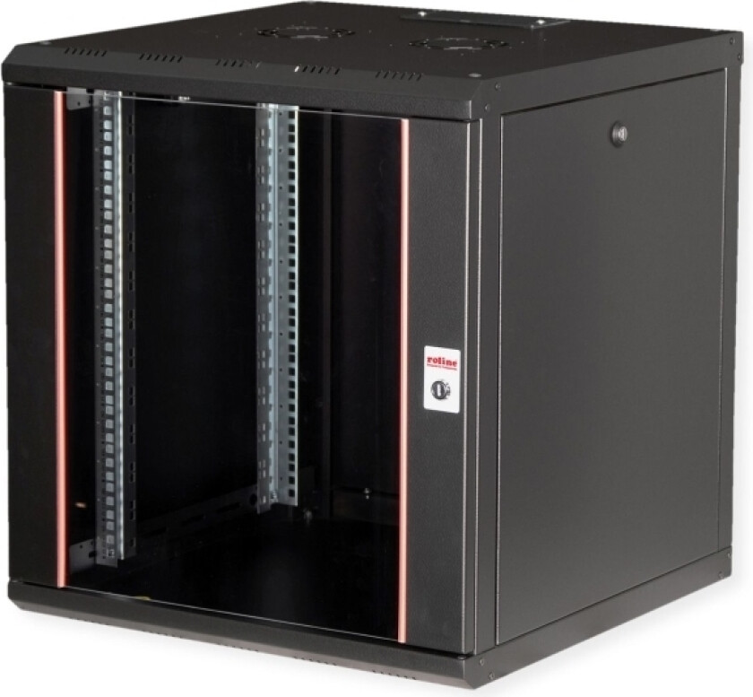 Roline 26.21.0005, Väggmonterad Rack, 12U, Knapplås, Kuggskenor, 28 Kg, Svart