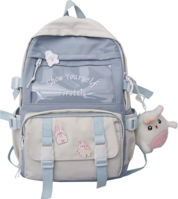 Kawaii Ryggsekk med Kawaii Pins og Tilbehør Søt Kawaii Ryggsekk for Skolesekk Kawaii Jente Ryggsekk Søt (Blå)