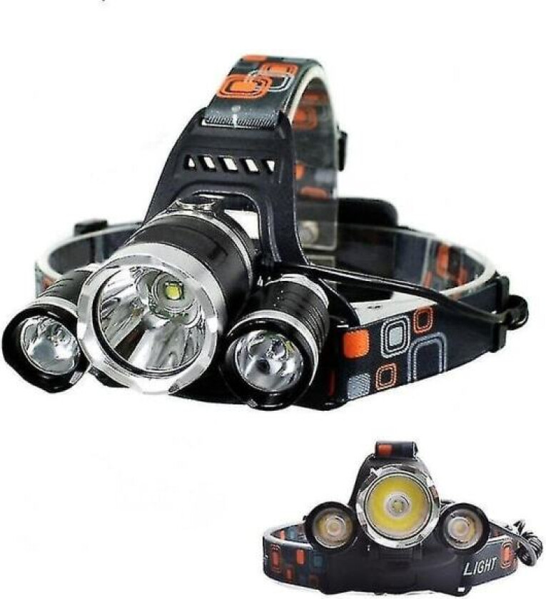 8000lm 3 LED T6 Hodelykt med 2x18650 oppladbart batteri og us/eu