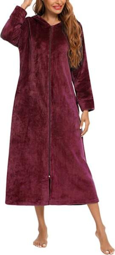 Kvinners glidelås opp fleece morgenkåpe plysj badekåpe myk varm morgenkåpe XL