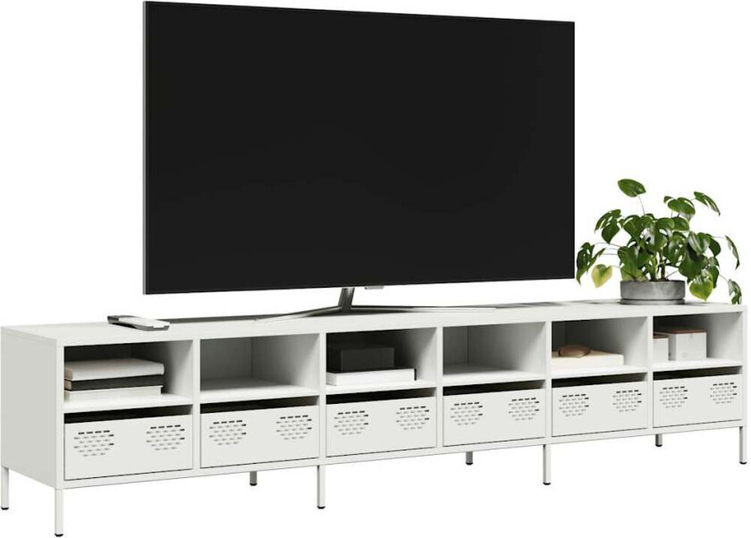 TV-benk hvit 202x39x43,5 cm kaldvalset stål