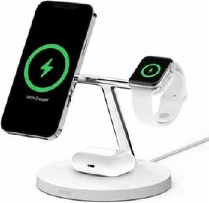Belkin Boostcharge Pro 3-In-1 - Trådløst Ladestativ + Ac-Strømadapter - 15 Watt - For Apple Iphone 12, 13, 14, 15, 15 Pro, 15 Pro Max
