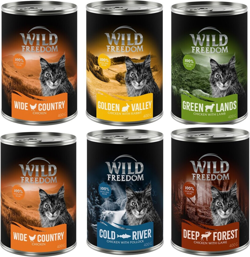 5 + 1 gratis! Wild Freedom Adult 6 x 400 g - Mix I (2x Kylling, 1x Sei, 1x Lam, 1x Kanin, 1x Vilt)