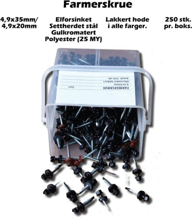 Skrue 4,9x35mm farmerskruer s mepro takplateskruer sort 250 stk