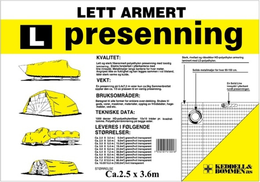 Presenning lett pe 3x5m grønn 130g/m2
