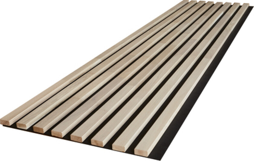 Spilepanel solid 24x600x2390 mm 8 spiler 21x43 mm fingerskjøtt eik hvitpigmentert