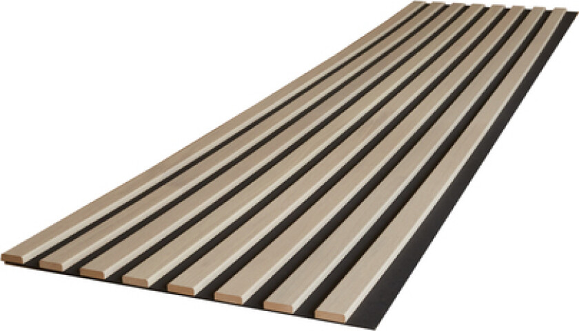 Spilepanel soft 16x600x2390mm 8 spiler 13x43mm eik finér hvitpigmentert