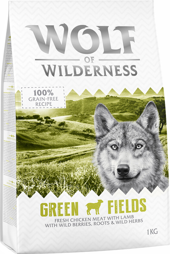 1 kg Wolf of Wilderness hundefôr til spesialpris! - Green Fields - Lam
