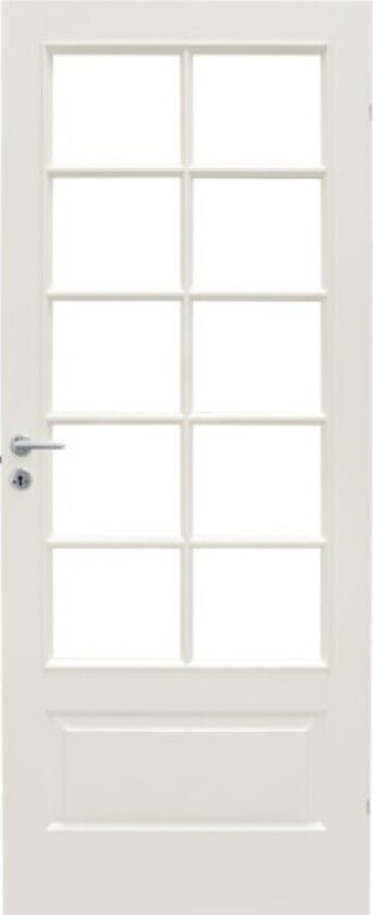 Dørblad tradisjon formpresset klart glass med 10 ruter 8x20 hvit ncs s0502-y