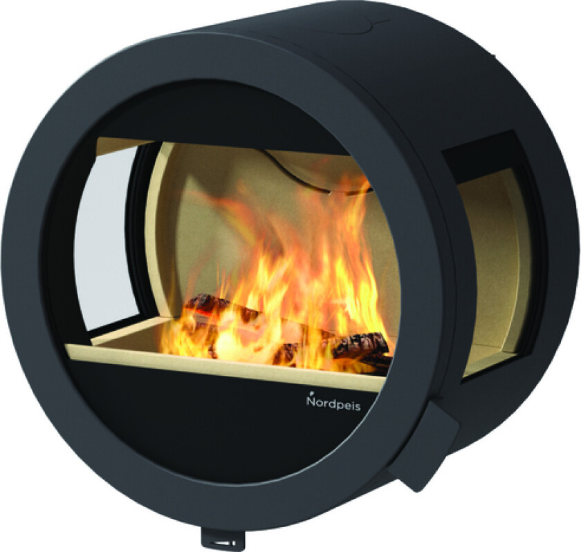 Peisovn me wall uten brannmursplate, med sideglass