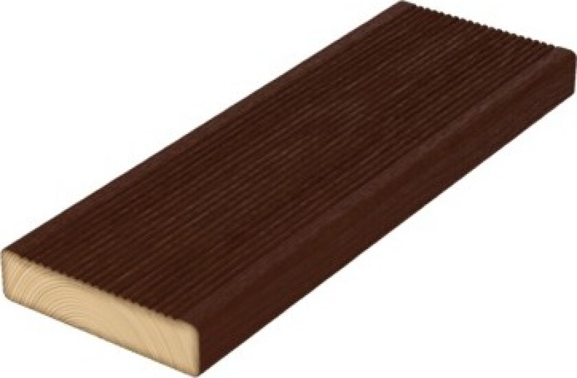 Terrassebord uno royal oljet furu 28x120 mm klasse 1 m/riller tjærebrun