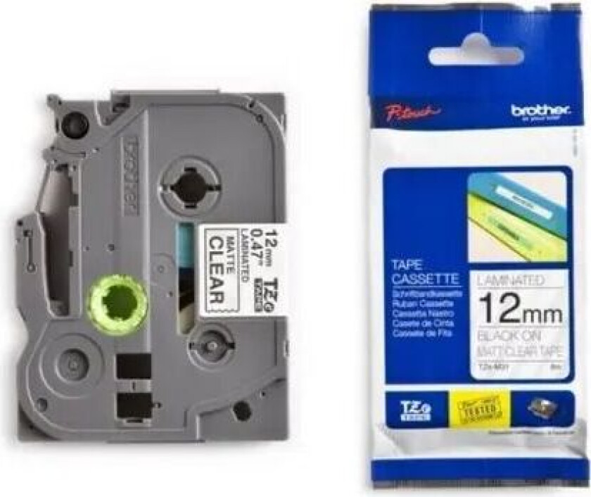 Tape 12mm Tze-m31 Svart/gjennomsiktig
