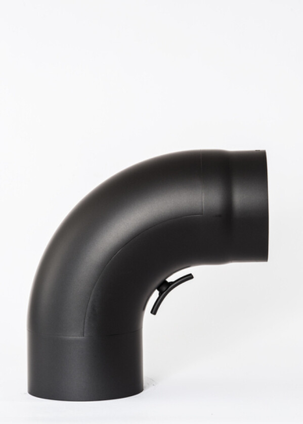 Røkrør høyre bøyd ø150-320x320 m/l sort fot topputtak