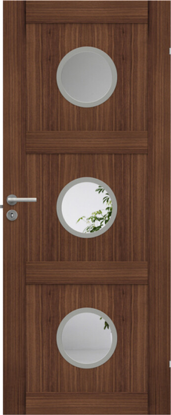 Dørblad unique 03l gwa330 90x210 valnøtt glassdør 3xø30cm