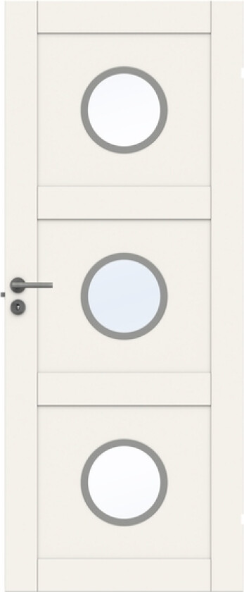 Dørblad unique 03l gwa330 90x210 hvit glassdør 4mm herdet glass 3x30cm ø