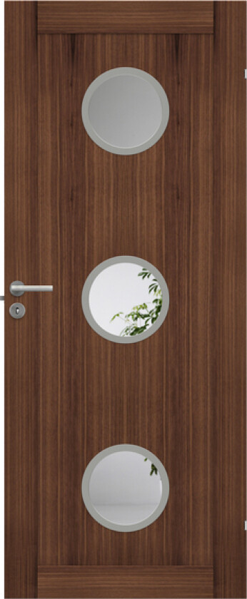 Dørblad unique 01 gw330 90x210 valnøtt glassdør 3xø30cm