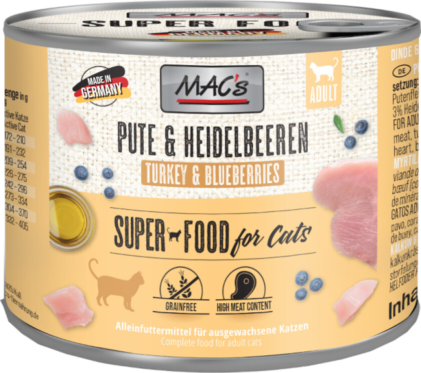 MAC´s Cat Kattefôr 6 x 200 g - Kalkun og blåbær