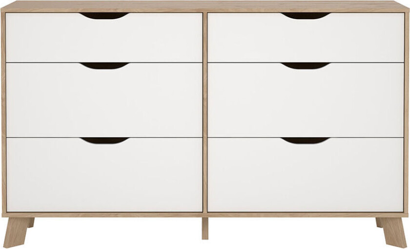 Ikast kommode 6 skuffer eik dekor, hvit.