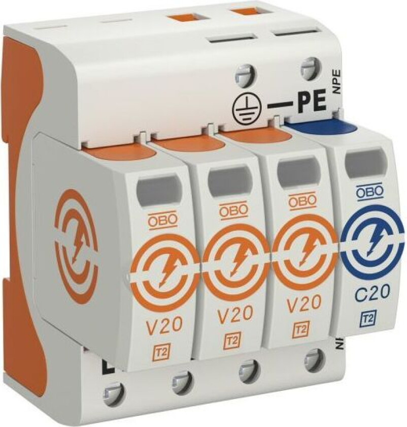 Obo Bettermann 5095253 Overspenningsvern type 2, 230 V, IP20 V20-3+NPE-280