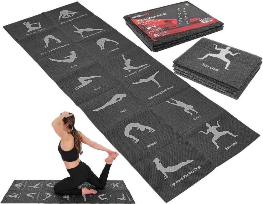 Sammenleggbar yogamatte 1700x600x5mm svart enero passform