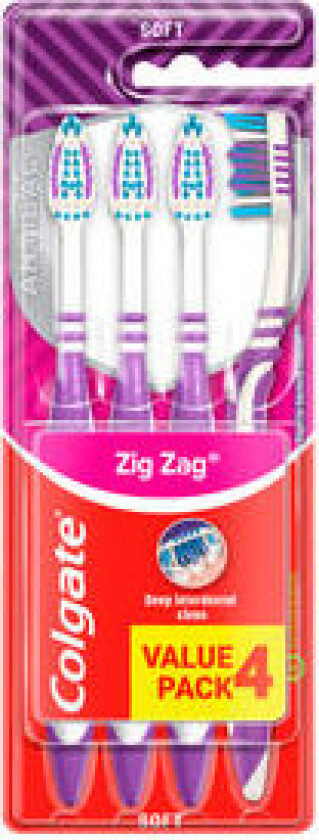 Zig-Zag Antibac Soft Tannbørste - 4-pakk