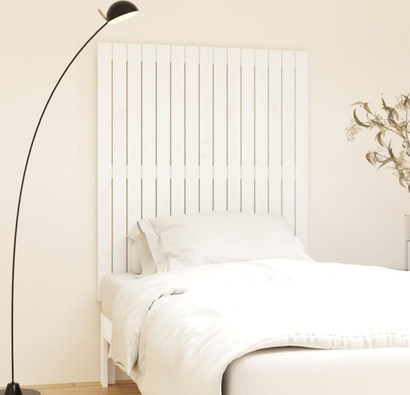 Veggmontert sengegavl hvit 95,5x3x110 cm heltre furu