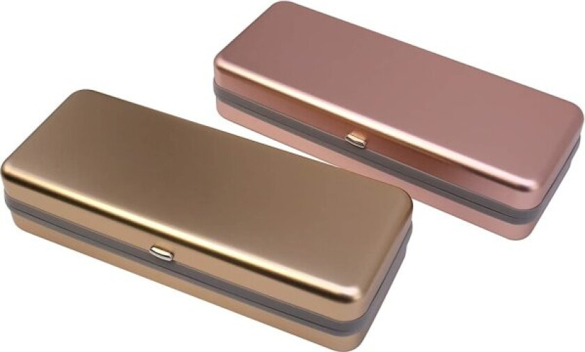 Aluminium Brilleetui, 2-pak - Rose + Gull, Stor