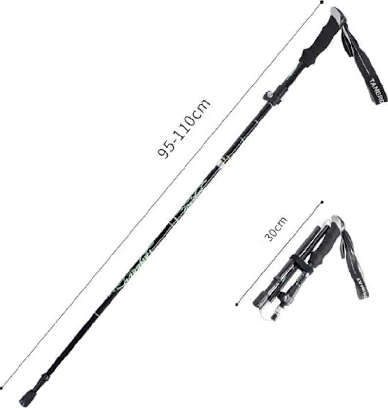 2023 Nye sammenleggbare turstaver, tursti, fotturer, Naturehike Antishock (95-110cm, svart)