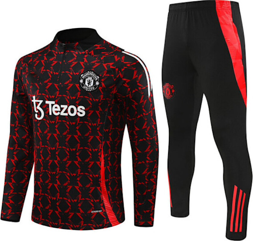 2425 Ny Manchester United Langarmet Halv Glidelås Treningstrøye for Voksne og Barn Rød-Svart