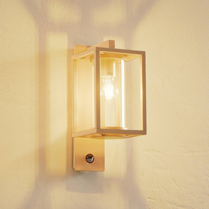 Lucande utendørs vegglampe Ferda, sensor, pendel, beige, glass