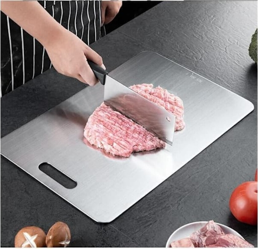 skjærebrett, rustfritt stål skjærebrett, dobbeltsidig titan for skjæring av kjøtt, skjærebrett for frukt, 34x23cm