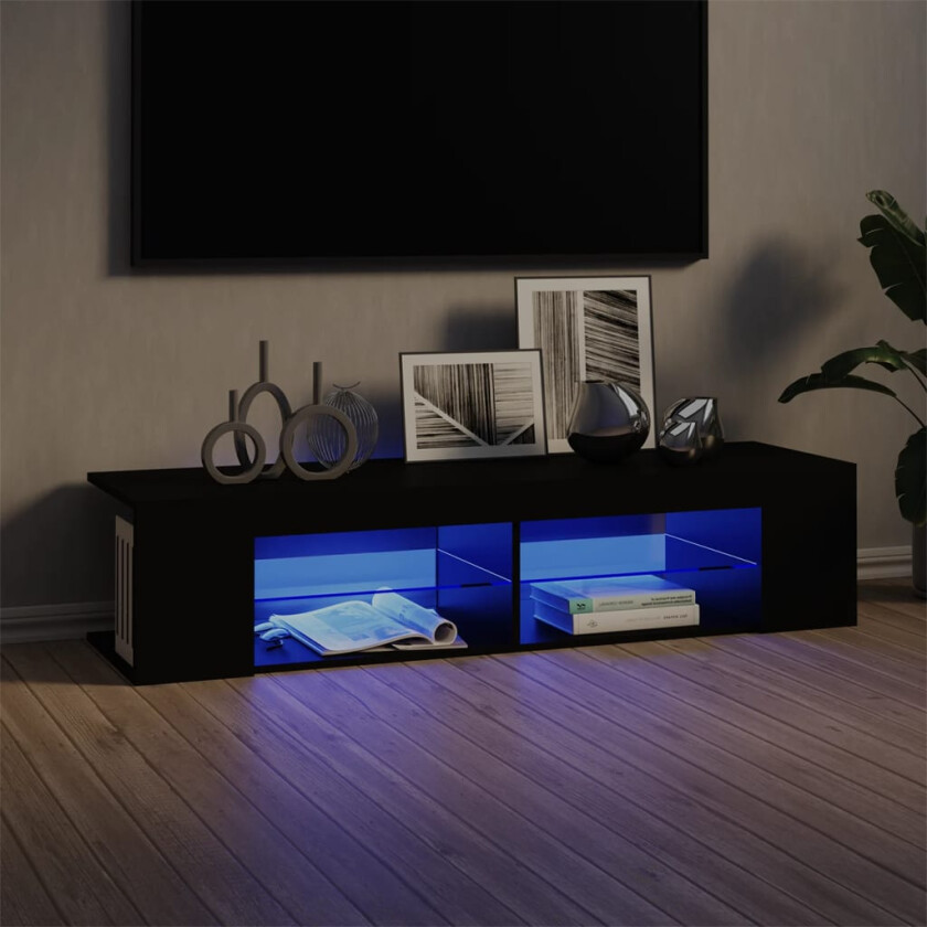 Bilde av TV-benk med LED-lys svart 135x39x30 cm