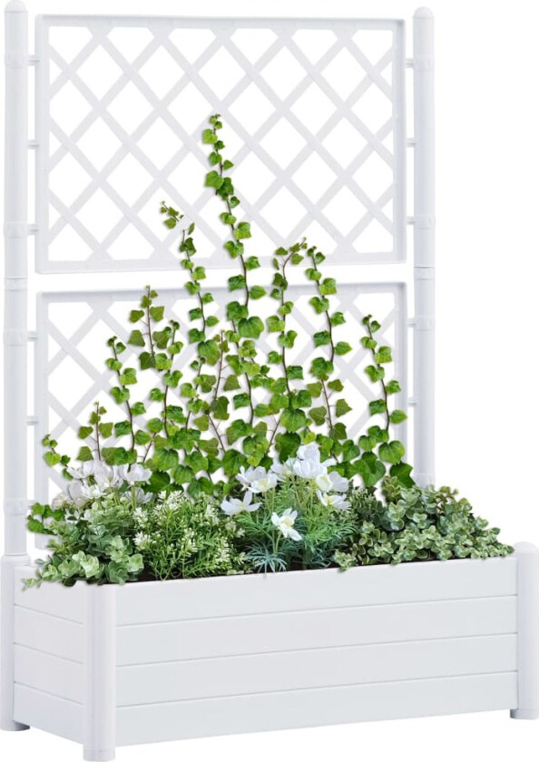 Plantekasse med espalier 100x43x142 cm PP hvit