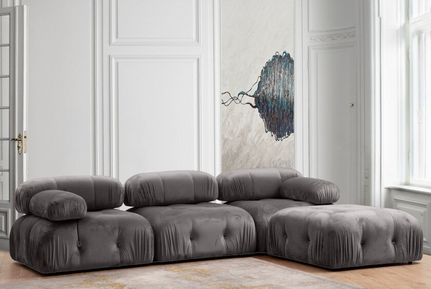 Boblende Divansofa 3-seter 288 cm Belgin - Grå