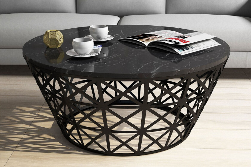 Sofabord Bjella 90 cm Rundt Marmormønster - Svart