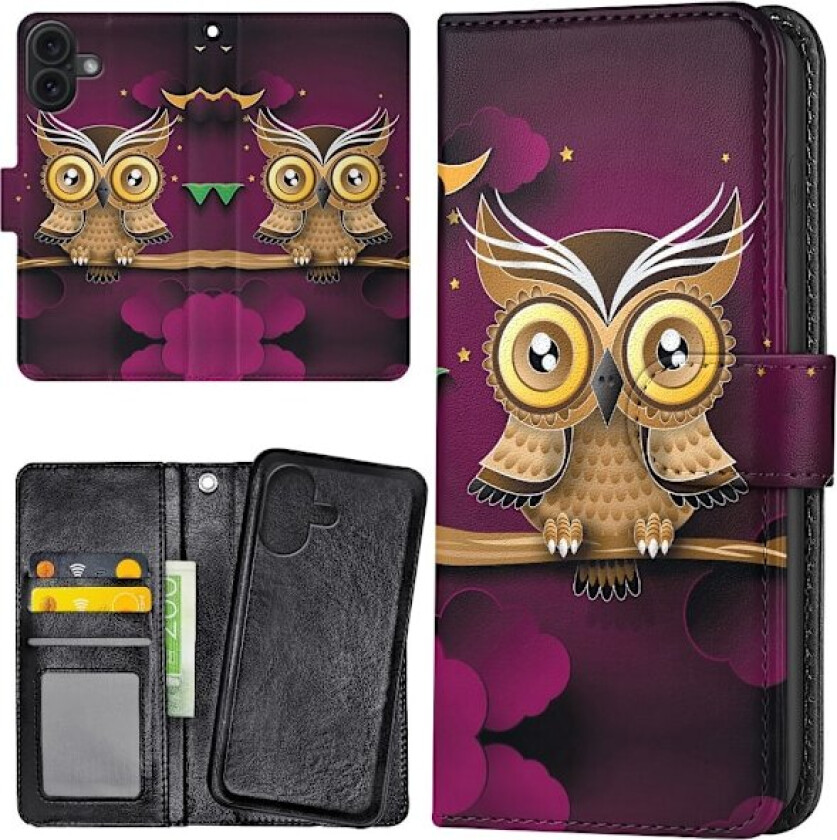 iPhone 16 - Lommebok Deksel Lysbrun Ugle