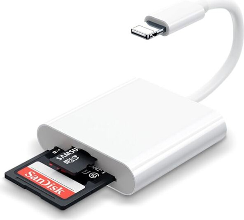 SD-kortleser for iPhone/iPad, til SD-kort, minnekort-adapter, kamera-kortleser-adapter, visnings-SD-kort-adapter-konverter for iPhone, Plug and Play Dual Slot