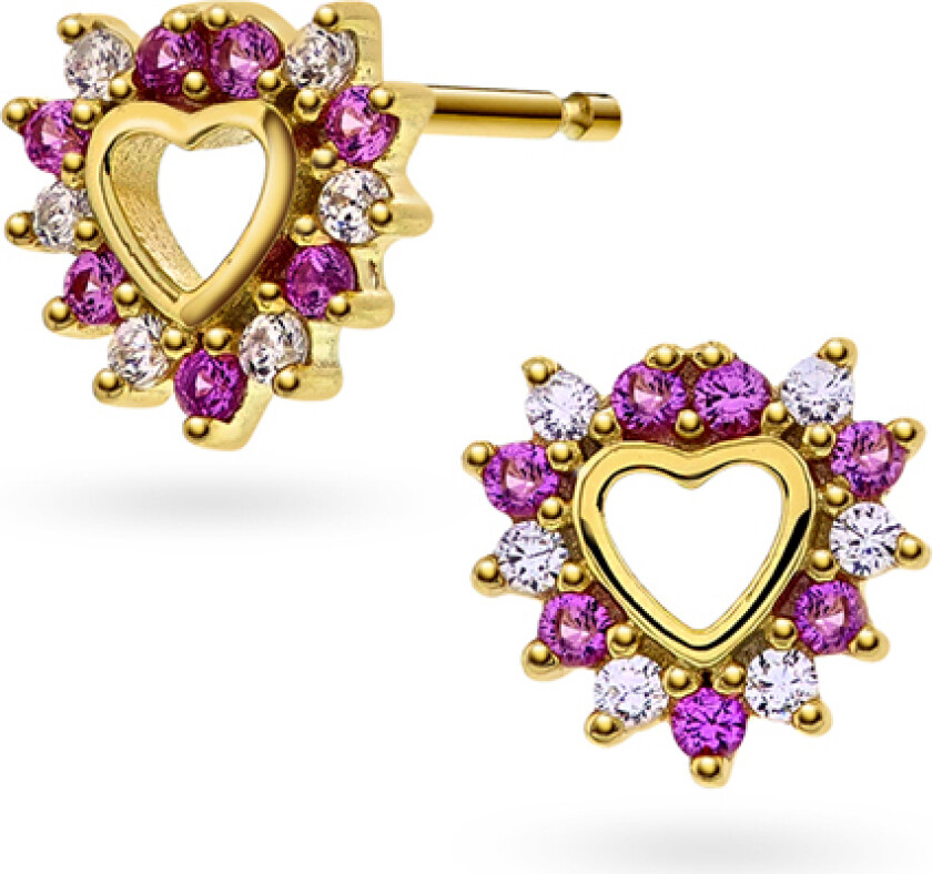 Øredobber til barn i forgylt 925 sølv med hjerte og zirkonia