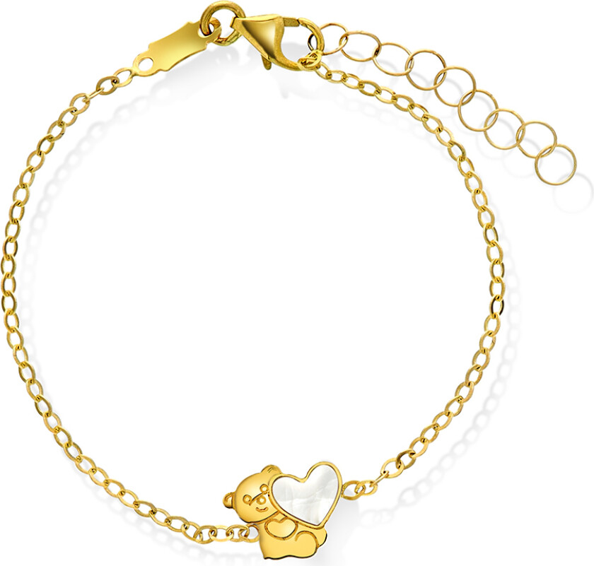 Armbånd til barn i 585 gult gull med perlemor og bamse