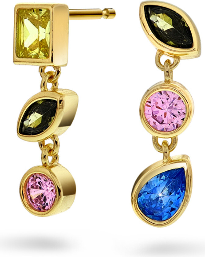 Øredobber i forgylt 925 sølv med farget zirkonia