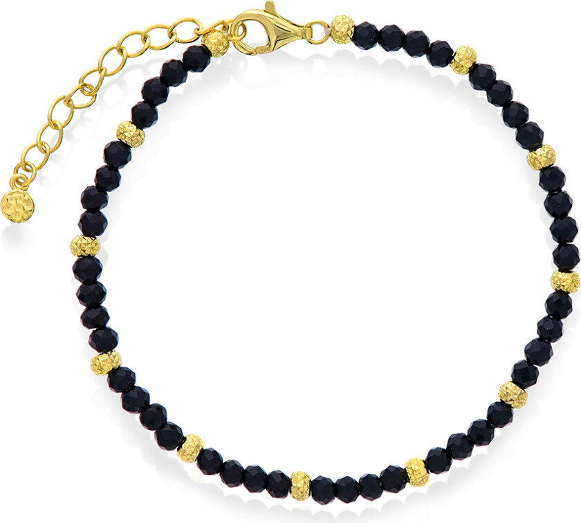 Armbånd i forgylt 925 sølv med syntetisk obisidian