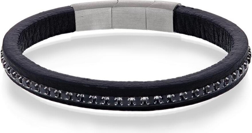Skinnarmbånd med stål og sorte zirkonia