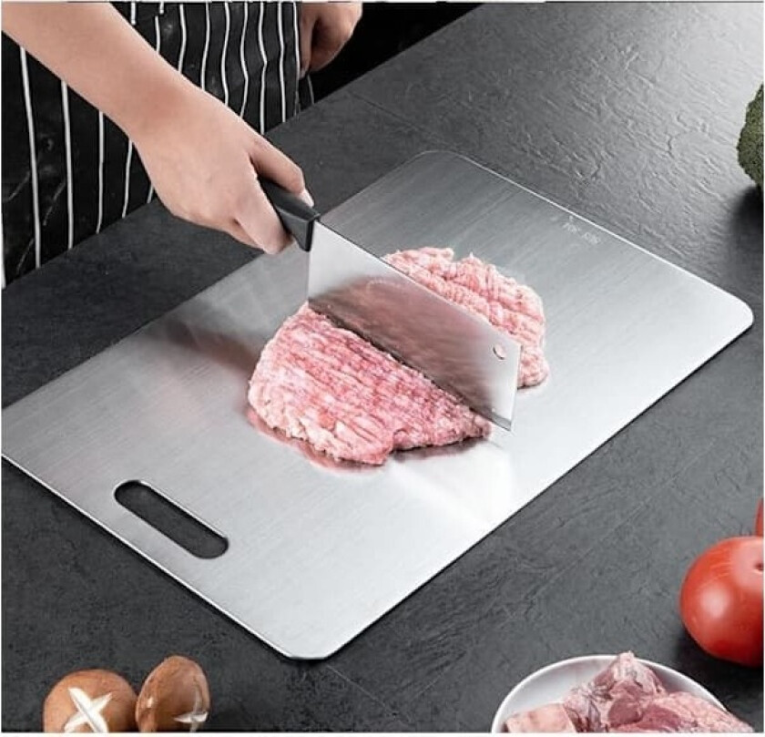 Titan skjærebrett, rustfritt stål skjærebrett, dobbeltsidig titan for skjæring av kjøtt, skjærebrett for frukt, 34x23cm