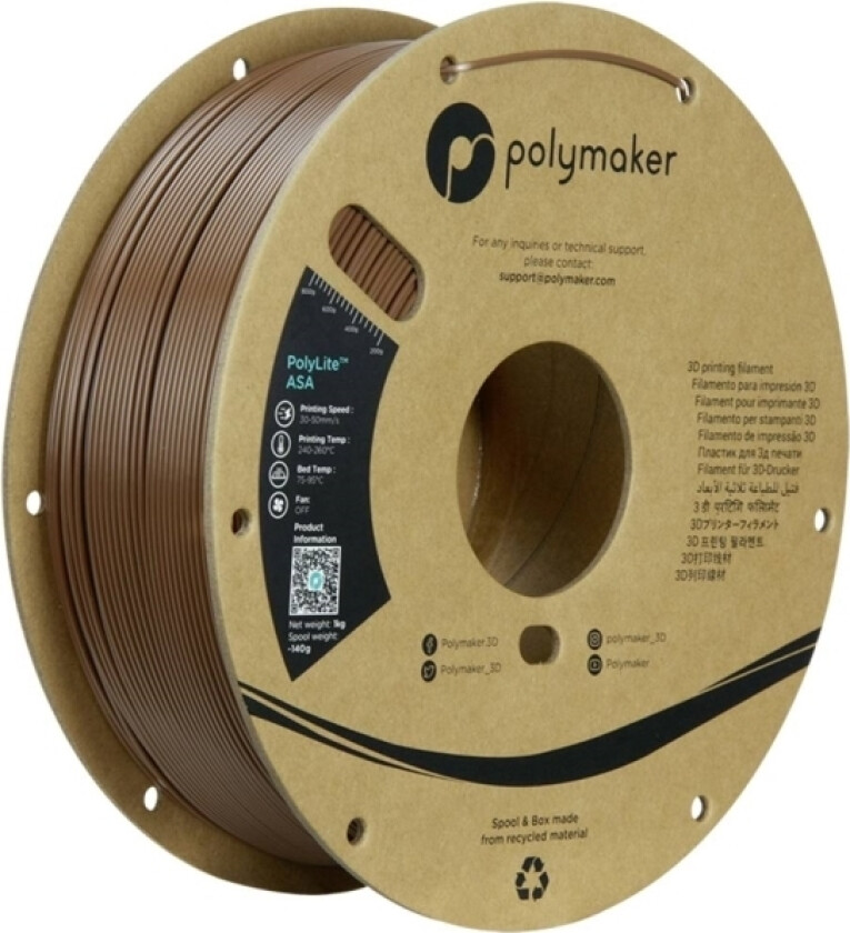 Polymaker Pf01032 Army Brown Filament Asa Uv-Bestandig, Vejrbestandig, Varmebestandig 1.75 Mm 1000 G Brun Polylite™ 1 Stk