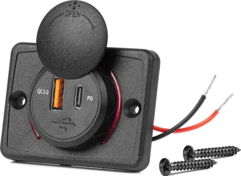 Lader Billader Med Usb-Uttak Vanntett Firkantet Usb + Usb-C Qc3.0 12V 24V -04231