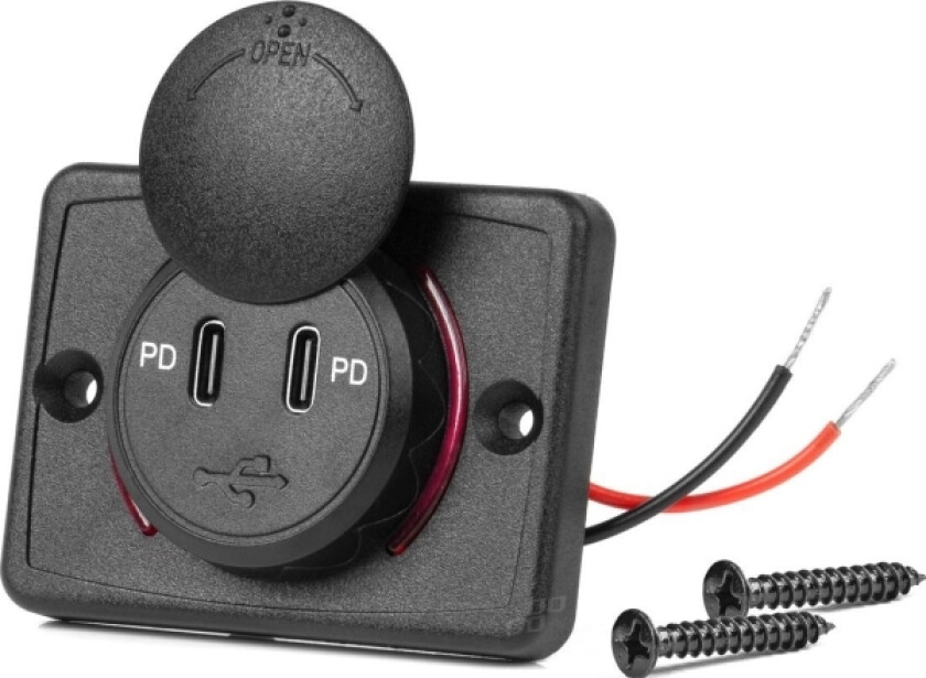 Billader Med Usb-Uttak Vanntett Firkantet 2X Usb-C 12V 24V Amio-04232