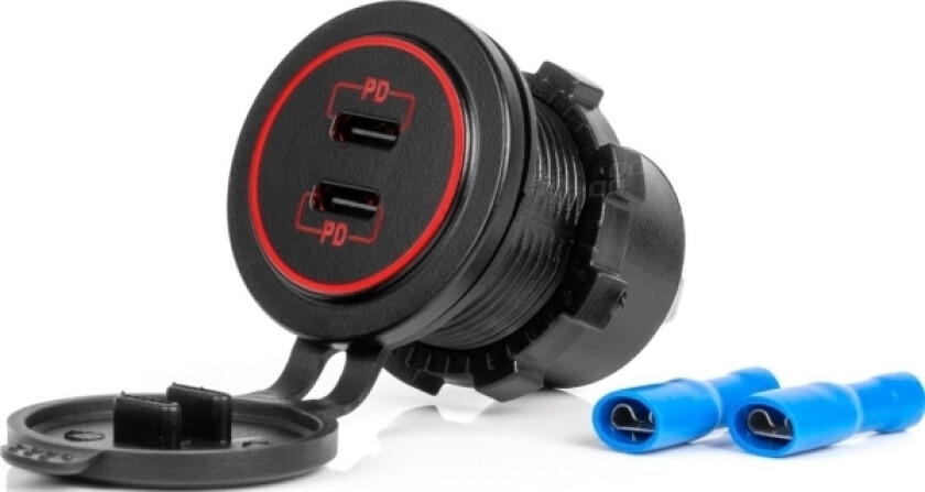 Lader Billader Med Usb-Uttak, Vanntett 2X Usb-C 12V 24V -04223